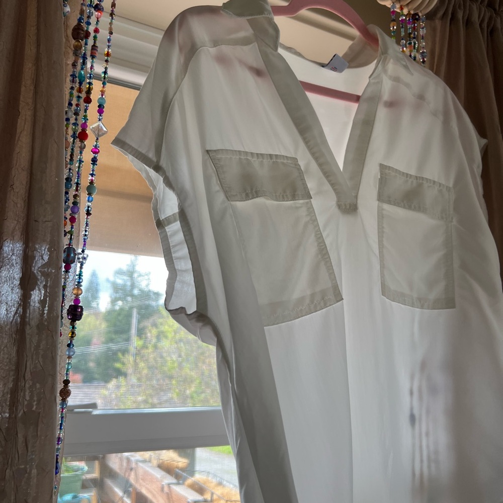 White Sheer Blouse with Pockets